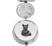 Pastillero A41 con acabado negro de oso de peluche hecho de fino peltre inglés en un contenedor de 3 secciones con espejo