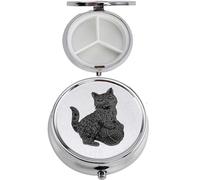 Pastillero A42 con acabado negro de lana, hecho de peltre inglés fino en un contenedor de 3 secciones con espejo