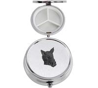 Pastillero A44 con acabado negro de jabalí hecho de fino peltre inglés en un contenedor de 3 secciones con espejo