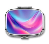 Pastillero abstracto con 2 compartimentos, color rosa y azul, con gradientes suaves, organizador de pastillas de viaje para bolso de bolsillo