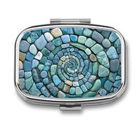 Pastillero abstracto de mosaico de guijarros azul y verde con 2 compartimentos, organizador de pastillas de viaje para bolso de bolsillo