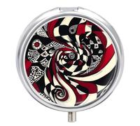 Pastillero abstracto geométrico rojo negro blanco con 3 compartimentos pequeño portátil organizador de píldoras para bolsillo