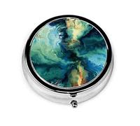 Pastillero abstracto veteado océano azul marino azul verde azulado pastillero para monedero lindo pequeño organizador de pastillas redondo de viaje