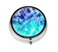 Pastillero Acuarela Teal Blue Tie Dye Pastillero Para Monedero Lindo Pequeño Viaje Organizador De Pastillas De Forma Redonda