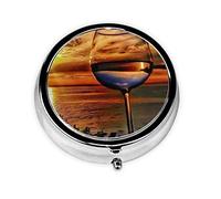 Pastillero al atardecer copa de vino personalizado viaje pastillero redondo pastillero decorativo Metal medicina vitamina caja organizadora