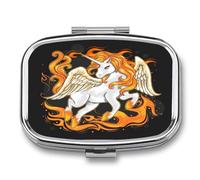 Pastillero Alas De Unicornio De Fuego Caja De Almacenamiento A De Humedad Cuadrada Portátil Del Dispensador Del Metal De 2 Compartimentos Con El Regalo Único Del Espejo