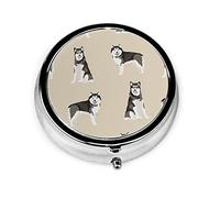Pastillero Alaskan Malamute Dog Breed Pet Tan Pill Case para monedero Lindo pequeño organizador de pastillas redondo de viaje