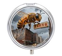 Pastillero Amber Bee City con espejo, 3 compartimentos, impermeable, para bolso, con agarre antideslizante, organizador de medicamentos de viaje, contenedor para vitaminas, aceite de pescado y suplem