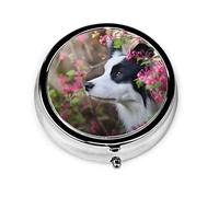Pastillero Animal Border Collie lindo perro mascota papel pintado caja de pastillas para monedero lindo pequeño organizador de pastillas redondo de viaje