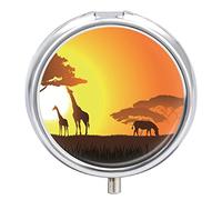 Pastillero Animal Jirafas Con Caballos Puesta De Sol Pastillero Portátil De 2 Compartimentos Organizador De Pastillas De Viaje