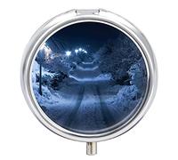 Pastillero árboles camino luz de la luna personalizado viaje pastillero redondo pastillero decorativo Metal medicina vitamina caja organizadora
