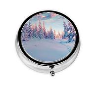 Pastillero árboles cubiertos de nieve personalizado viaje pastillero redondo pastillero decorativo Metal medicina vitamina caja organizadora