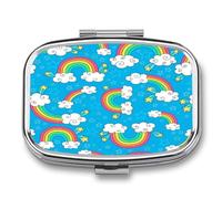 Pastillero Arcoiris, Nubes, Estrellas Caja De Almacenamiento A De Humedad Cuadrada Portátil Del Dispensador Del Metal De 2 Compartimentos Con El Regalo Único Del Espejo