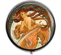 Pastillero Art Nouveau, caja de caramelos, bonita caja de píldoras de pintura para damas, caja de caramelos, caja de pastillas Alphonse Mucha Jewerly Art Deco Jewerly