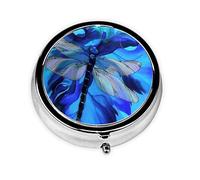 Pastillero arte libélula azul personalizado viaje pastillero redondo pastillero decorativo Metal medicina vitamina caja organizadora