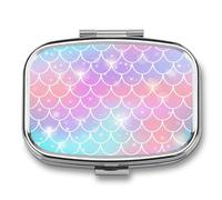 Pastillero Aspectos Destacados De La Escala De Peces Degradados Caja De Almacenamiento A De Humedad Cuadrada Portátil Del Dispensador Del Metal De 2 Compartimentos Con El Regalo Único Del Espejo