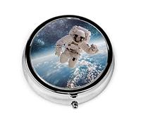 Pastillero Astronauta en el espacio exterior Pastillero para monedero Lindo organizador de pastillas de forma redonda de viaje pequeño