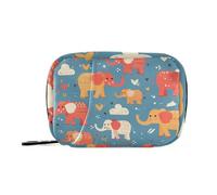 Pastillero azul con diseño de elefante burdeos con compartimentos desmontables, organizador portátil con cremallera para bolso