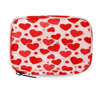 Pastillero azul con forma de corazón rojo para el día de San Valentín, estuche de medicina de viaje con cremallera, bolsa de almacenamiento diario de vitaminas, portátil, 8 ranuras, pastillero semanal