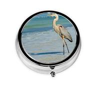 Pastillero azul Heron On Shore Tropical personalizado viaje pastillero redondo pastillero decorativo Metal medicina vitamina caja organizadora