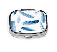 Pastillero azul maravilloso pájaro pluma pastillero para bolsillo o monedero lindo pequeño pastillero contenedor viaje pastillero organizador