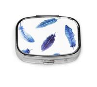 Pastillero azul maravilloso pájaro pluma pastillero para bolsillo o monedero lindo pequeño pastillero contenedor viaje pastillero organizador