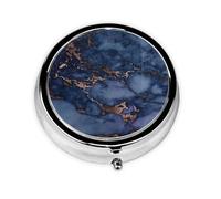 Pastillero, azul marino y cobre falso, patrón de mármol, pastillero redondo, organizador de medicina, pastillero de viaje, organizador de pastillas de viaje