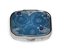 Pastillero azul rosa estacional elegante flores pastillero para bolsillo o monedero lindo pequeño pastillero contenedor viaje pastillero organizador