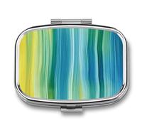 Pastillero azul y verde con 2 compartimentos, pastillero portátil con espejo para bolso de bolsillo, mini organizador de medicamentos de metal para vitaminas y aceite de pescado