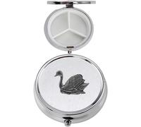 Pastillero B27 con acabado negro de cisne hecho de fino peltre inglés en un contenedor de 3 secciones con espejo