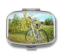 Pastillero Bicicleta De Césped Caja De Almacenamiento A De Humedad Cuadrada Portátil Del Dispensador Del Metal De 2 Compartimentos Con El Regalo Único Del Espejo