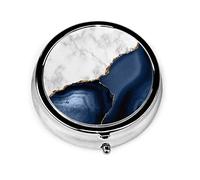 Pastillero blanco mármol dorado azul marino ágata pastillero para monedero lindo pequeño organizador de pastillas redondo de viaje