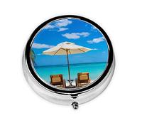 Pastillero blanco playa Tropical mar personalizado viaje pastillero redondo pastillero decorativo Metal medicina vitamina caja organizadora