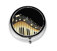 Pastillero Bling Music Note Estuche de pastillas con estampado de piano para monedero Organizador de pastillas redondo de viaje pequeño y bonito