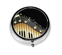 Pastillero Bling Music Note Estuche de pastillas con estampado de piano para monedero Organizador de pastillas redondo de viaje pequeño y bonito