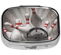 Pastillero, bola de bolos impresa, pastillero cuadrado para bolsillo o monedero, pastillero pequeño, organizador de pastillas de viaje