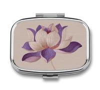 Pastillero bordado de loto morado con 2 compartimentos, portátil, organizador de pastillas de viaje para bolso de bolsillo