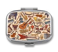 Pastillero Bosquejo De Instrumento Musical Retro Caja De Almacenamiento A De Humedad Cuadrada Portátil Del Dispensador Del Metal De 2 Compartimentos Con El Regalo Único Del Espejo