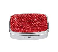 Pastillero brillante con 2 compartimentos de diamantes de cristal, organizador pequeño para viajes y bolso