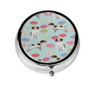 Pastillero, Brittany Spaniel Donuts Cute Donut Dog Estuche redondo para pastillas Organizador de medicinas Pastillero de viaje Organizador de pastillas de viaje