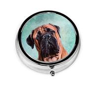 Pastillero Bullmastiff Dog Pastillero para monedero Lindo pequeño viaje Organizador de pastillas de forma redonda