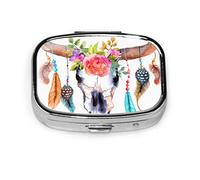 Pastillero cabeza de toro calavera con flores pastillero para bolsillo o monedero lindo pequeño pastillero contenedor viaje pastillero organizador