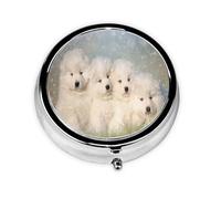 Pastillero, Cachorros Samoyedo Perros Blancos Familia Pequeño Samoyedo Pastillero Redondo Organizador De Medicina Pastillero De Viaje Organizador De Pastillas De Viaje