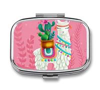 Pastillero Cactus Y Alpaca Pastillero Portátil De 2 Compartimentos Organizador De Pastillas De Viaje