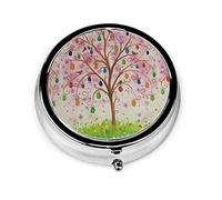 Pastillero Caja de pastillas de árbol de flores de Pascua para monedero Organizador de pastillas redondo pequeño de viaje lindo