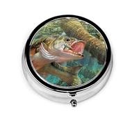 Pastillero Caja de pastillas de boca de lubina de pesca para monedero Organizador de pastillas redondo de viaje pequeño y bonito