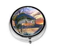 Pastillero Caja de pastillas de boca de lubina de pesca para monedero Organizador de pastillas redondo de viaje pequeño y bonito