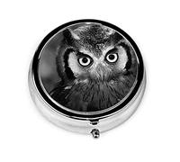 Pastillero Caja de pastillas de búho de cara blanca para monedero Organizador de pastillas de forma redonda de viaje pequeño lindo