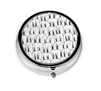 Pastillero Caja de pastillas de conejo blanco y negro para monedero Organizador de pastillas de forma redonda de viaje pequeño lindo