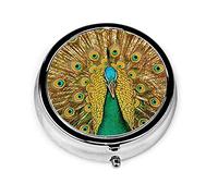 Pastillero Caja de pastillas de pájaro pavo real para monedero Organizador de pastillas de forma redonda de viaje pequeño lindo